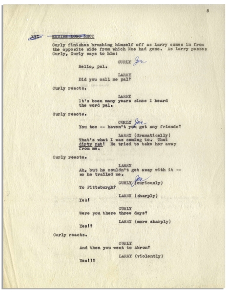 Moe Howard's 8pp. Partial Script From ''Gents Without Cents'' -- The Popular ''Niagara Falls'' Vaudeville Scene, Later Edited by Moe, Including Changing Curly's Name to Curly Joe -- Very Good